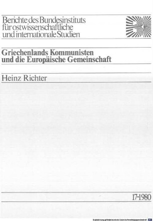 Griechenlands Kommunisten und die Europäische Gemeinschaft