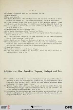 Arbeiten aus Glas, Porzellan, Fayence, Steingut und Ton (Nr. 209-441)