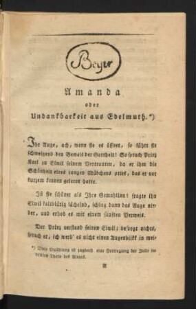 Amanda oder Undankbarkeit aus Edelmuth.