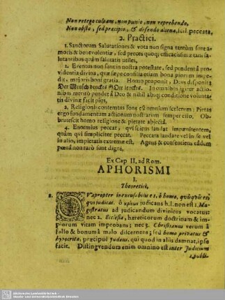 Ex Cap. II. ad Rom. Aphorismi