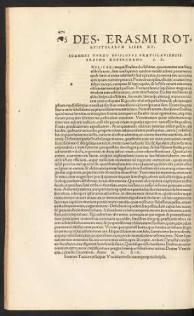 Des. Erasmi Rot. Epistolarum Liber XV.