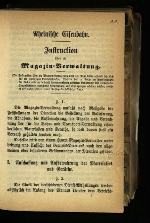Instruction über die Magazin-Verwaltung
