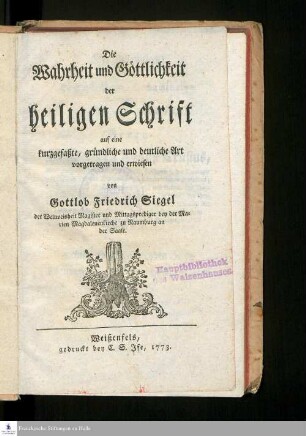 Die Wahrheit und Göttlichkeit der heiligen Schrift