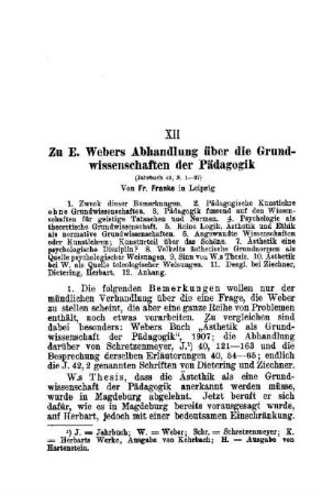 Zu E. Webers Abhandlung über die Grundwissenschaften der Pädagogik : (Jahrbuch 42, S. 1-27)