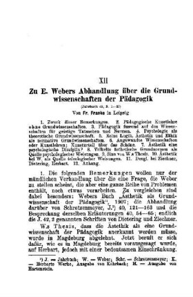 Zu E. Webers Abhandlung über die Grundwissenschaften der Pädagogik : (Jahrbuch 42, S. 1-27)