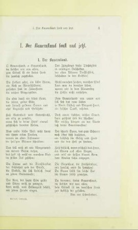 I. Der Bauernstand sonst und jetzt