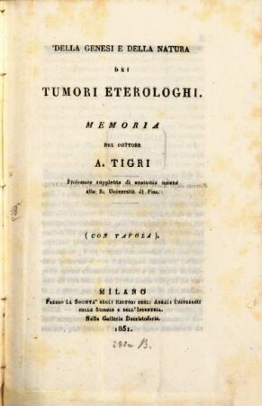 Della genesi e della natura dei tumori Aerologhi : Con tavola