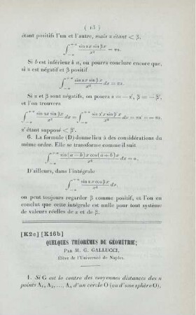 Quelques théorèmes de géométrie.