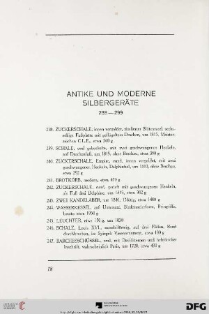 Antike und moderne Silbergeräte (Nr. 238-299)