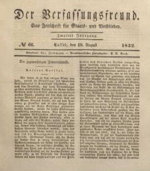 № 66. Cassel, den 18. August 1832.