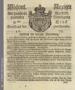 31tes Stück, Dienstags den 5ten November 1771