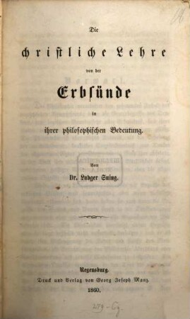 Die christliche Lehre von der Erbsünde in ihrer philosophischen Bedeutung