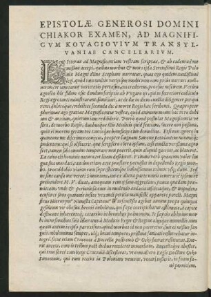 Epistolae Generosi Domini Chiakor Examen ...