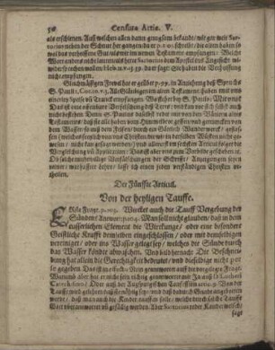Der Fünffte Articul. Von der heyligen Tauffe.