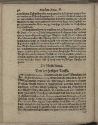 Der Fünffte Articul. Von der heyligen Tauffe.