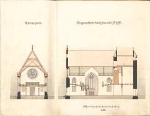 Dolmetsch, Heinrich; Oberrot; Ev. Pfarrkirche, Restaurierung - Projekt - Alte Schiff (Längsschnitt); Querschnitt