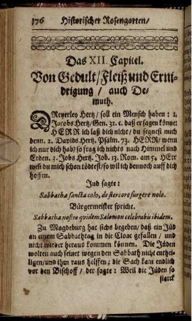 Das XII. Capitel. Von Gedult/ Fleiß und Ernidrigung/ auch Demuth