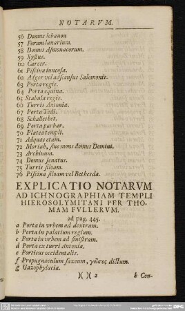 Explicatio Notarum Ad Ichnographiam Templi Hierosolymitani Per Thomam Fullerum