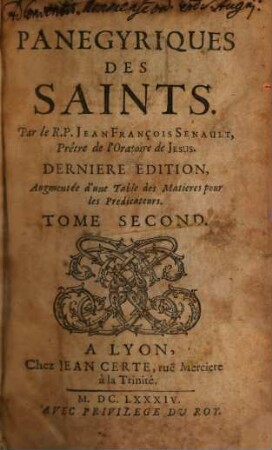 Panegyriques Des Saints, 2