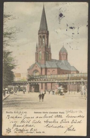 Ansichtskarte Emmauskirche und Hochbahn am Lausitzer Platz