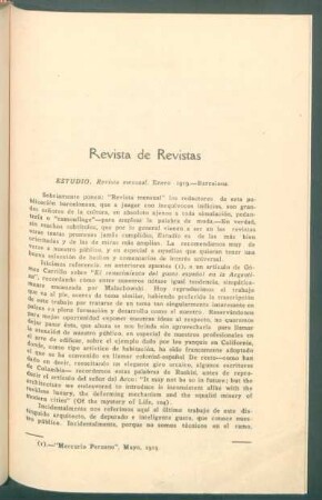"Estudio", revista mensual, enero 1919, Barcelona