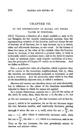 Chapter VII. On the determination of maxima and minima values of functions.