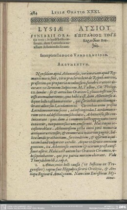 [Oratio XXXI. Funebris Oratio, in laudem caesoru[m], dum Corinthiis auxilium Atheniensis ferunt]