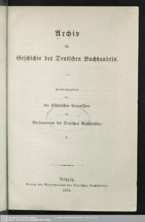 1.1878: Archiv für Geschichte des deutschen Buchhandels