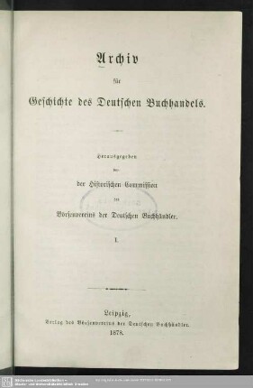 1.1878: Archiv für Geschichte des deutschen Buchhandels