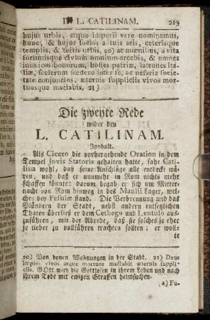 Die zweyte Rede wider den L. Catilinam.
