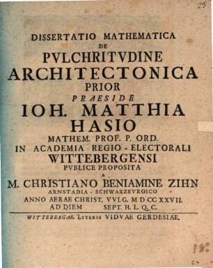 Dissertatio Mathematica De Pvlchritvdine Architectonica ..., 1
