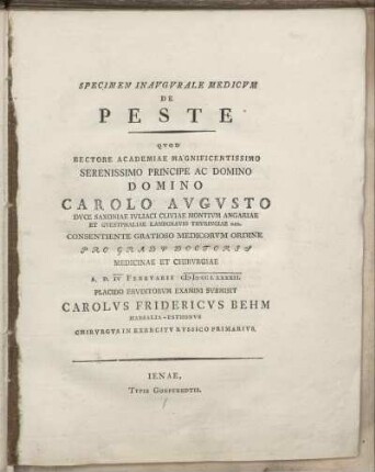 Specimen Inaugurale Medicum De Peste