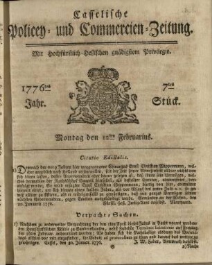 7tes Stueck, Montag den 12ten Februarius 1776
