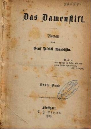 Das Damenstift : Roman, 1. Band