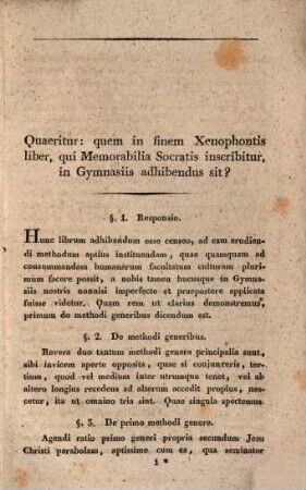 Quem in finem Xenophonits liber, qui Memorabilia Socratis inscribitur, in gymnasiis adhibendus sit? : commentatio