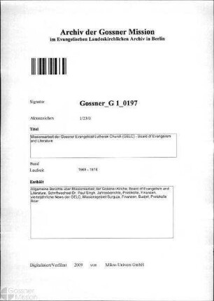 Missionsarbeit der Gossner Evangelical Lutheran Church (GELC) - Board of Evangel