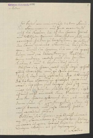 Brief an Jacob Grimm
