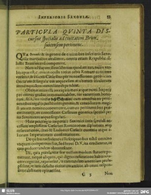 Particula Quinta Discursus specialis ad civitatem Brunsvicemsem pertinens