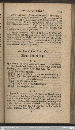 Ad. Tit. V. Ord. Proc. Vet. Von der Klage