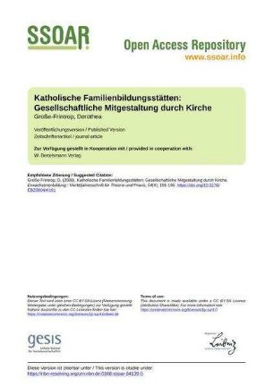 Katholische Familienbildungsstätten: Gesellschaftliche Mitgestaltung durch Kirche