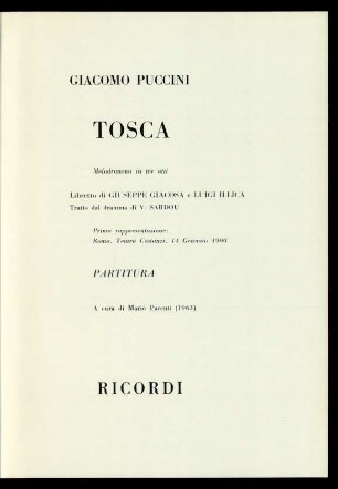Tosca : Melodramma in tre atti