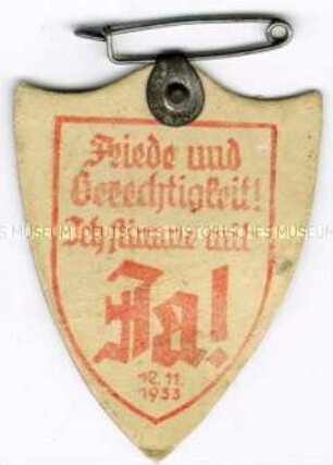 Reichstagswahl 12.11.1933 und Volksabstimmung zur Außenpolitik und zum Austritt aus dem Völkerbund