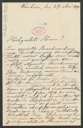 Brief an B. Schott's Söhne : 29.05.1909