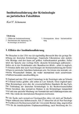 603-610, Institutionalisierung der Kriminologie an juristischen Fakultäten