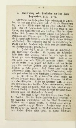 V. Brandenburg unter Kurfürsten aus dem Hause Hohenzollern, 1415 -1701