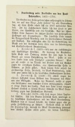 V. Brandenburg unter Kurfürsten aus dem Hause Hohenzollern, 1415 -1701