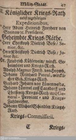 II. Königlicher Kriegs-Rath nebst zugehörigen Expeditionibus