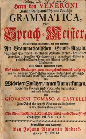Italiänisch-Französisch- und Teutsche Grammmatica, Oder Sprach-Meister