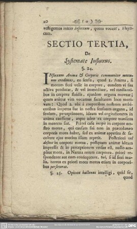 Sectio Tertia, De Systemate Influxus