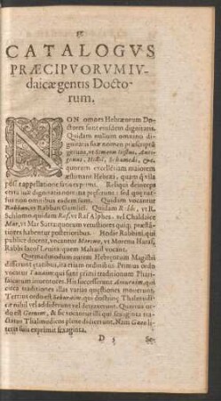 Catalogus Praecipuorum Iudaicae gentis Doctorum.